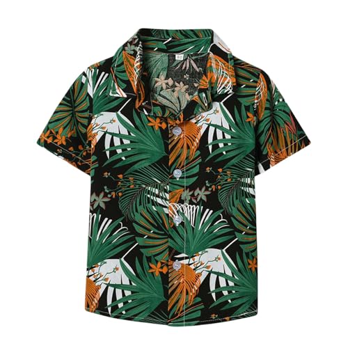 Generisch Dunkelgrün Hawaii Hemd Jungen 158 Sommerhemd Baumwolle Kurzarm Revers Hawaiihemd Kurzarmhemden Sommer Oberteile Tropenmuster Boy Freizeithemden Kleinkind Bügelfreie Hemdjacke von Generisch
