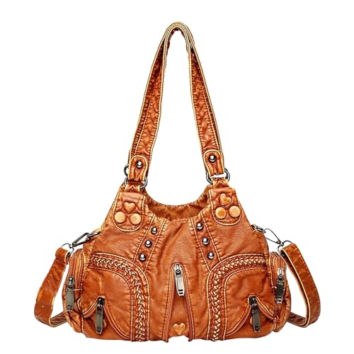 Generisch Dunkelrote Handtasche Schultertasche Damen Damen Handtasche,Großes Fassungsvermögen,Kontrastfarbe,mittleres,Eine Schulter Umhängetasche Henkel für Taschen Nähen (Orange,One Size) von Generisch