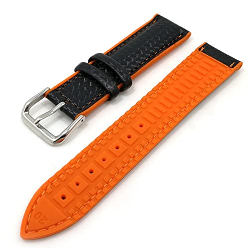 Generisch EDVTK35 18mm 20mm 22mm Silikonarmband Kohlefaser Leder Schweißfester Gummi Ersatzarmband Band Herrenuhr Zubehör Orange(Orange,22mm) von Generisch