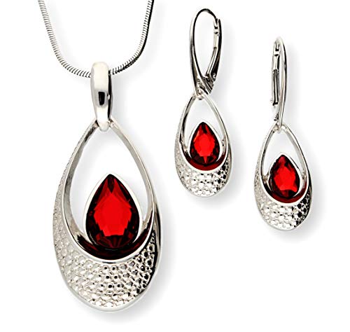 Generisch Echtes 925 Silber SCHMUCKSET Anhänger + Ohrhänger mit Swarovski Cristal Scarlet von Generisch