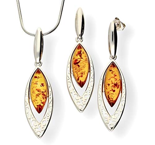 Generisch Echtes 925 Silber SCHMUCKSET mit Bernstein-Cognac, ANHÄNGER + Ohrhänger, EDEL!!! von Generisch