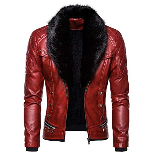 Generisch Echtleder Jacke Herren, Für Kunstleder-Übergangsjacke Casual Klassisch Lederjacke Mit Reißverschluss Herren Pilotenjacke Männer Schwarz Winter Biker Schwarze (M, Rot) von Generisch