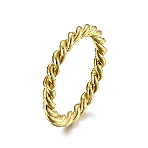 Generisch Edelstahl Ring Damen Herren Geflochten Fingerring Schmuck 3mm Breit (Gold, 60 (19.1)) von Generisch