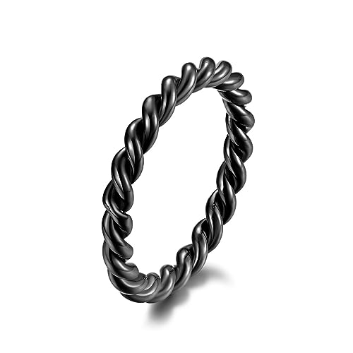 Generisch Edelstahl Ring Damen Herren Geflochten Fingerring Schmuck 3mm Breit (Schwarz, 65 (20.7)) von Generisch