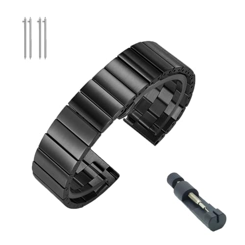 Edelstahl Uhrenarmband,Doppelschlösser Faltschließe Armbanduhr für Damen Herren Ersatz Metall Armband 20mm 22mm (Black, 22mm) von Generisch