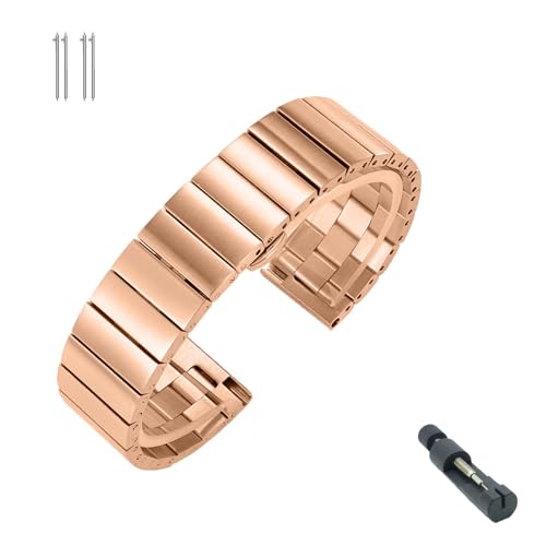 Edelstahl Uhrenarmband,Doppelschlösser Faltschließe Armbanduhr für Damen Herren Ersatz Metall Armband 20mm 22mm (Rose Gold, 20mm) von Generisch