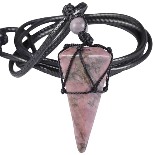 Generisch Edelstein Anhänger, Verstellbare Wachsseil-Mode-Halskette Mit Natürlichem Edelstein-Kristall, Spitze Sechseckige Säule, Energieschmuck Für Männer Und Frauen, Rote Adern von Generisch