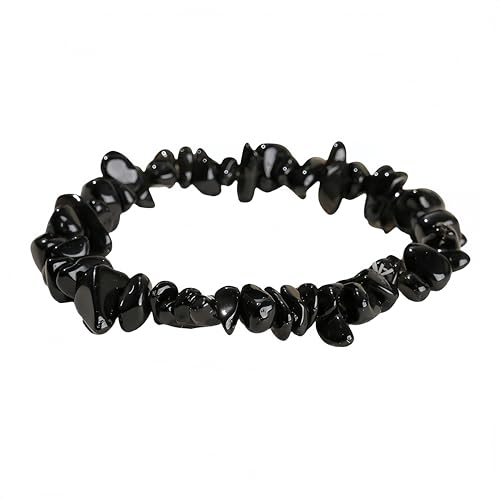 Generisch Edelstein Armband,Natürliche Unregelmäßige Kieskristall-Armbänder, Reiki-Armreif Aus Elastischem Kristall, Schmuck Für Frauen Und Männer, Weihnachts- Und Geburtstagsgeschenke, Obsidian von Generisch