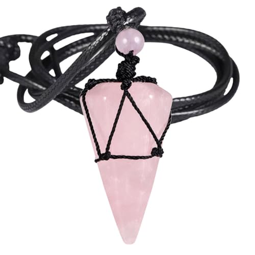 Generisch Edelstein Kette, Verstellbare Wachsseil-Mode-Halskette Mit Natürlichem Edelsteinkristall, Spitze Sechseckige Säule, Energieschmuck Für Männer Und Frauen, Rosenquarz von Generisch