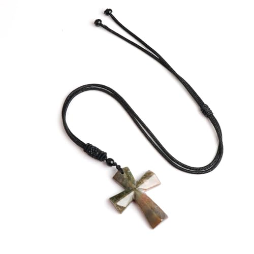 Generisch Edelstein Kette,Handgewebte Verstellbare Seilkette Naturstein Kreuz Anhänger Halskette, Energieschmuck Für Männer Frauen Farbiger Achat von Generisch