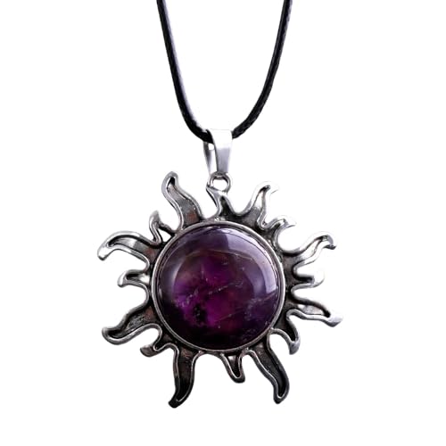 Generisch Edelstein Kette,Verstellbare Wachsseil-Mode-Halskette Mit Natürlichem Edelstein-Sonnenanhänger, Energieschmuck Für Männer Und Frauen, Amethyst Generisch Edelstein Kette,Verstellbare Wachsseil-Mode-Halskette Mit Natürlichem Edelstein-Sonnenanhänger, Energieschmuck Für Männer Und Frauen, Amethyst von Generisch