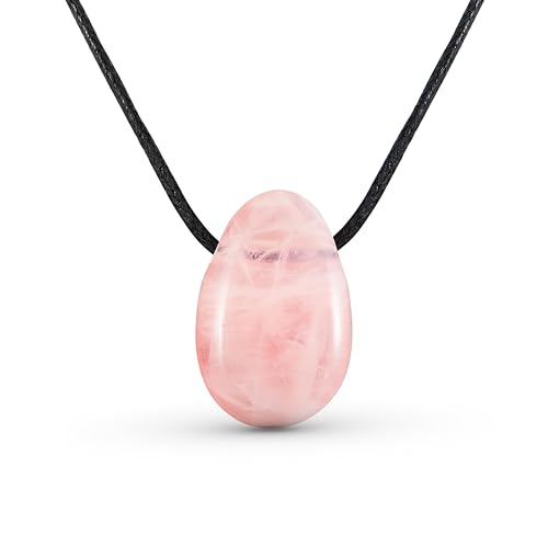 Generisch Edelstein Naturstein Heilstein Kette Anhänger Tropfen für Damen | Baumwollband 100cm lang | Chakra Yoga, Paar/Freundschafts/Partner Kette (Rosenquarz) von Generisch
