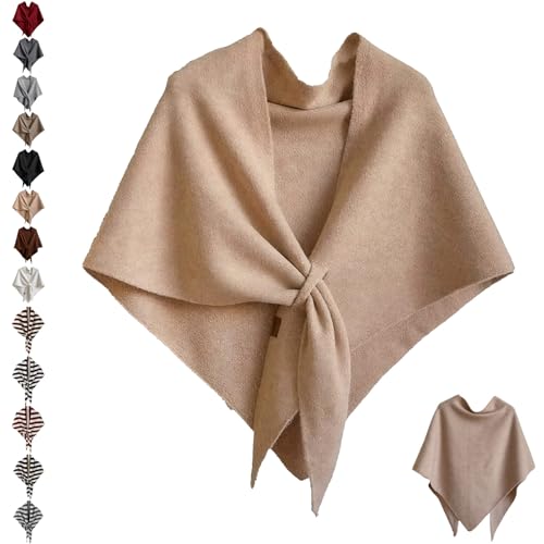 Generisch Einfarbiger Damenschal, Schalwickel für Damen mit Schlaufe, Dreieckstuch, wärmeres Winter-/Herbst-Accessoire (Khaki,One Size) von Generisch