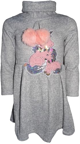 Generisch Einhorn Unicorn Mädchen Kinder Pulloverkleid Pailletten Kleid Pulli Kleidung Langarm Sweatshirt Langpullover Winterkleid/Grau 116-122 von Generisch