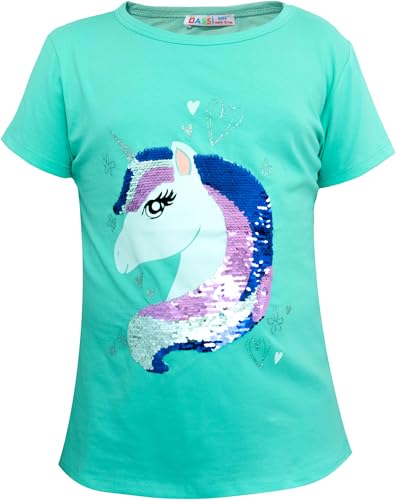 Generisch Einhorn4 Kinder Mädchen T-Shirt Bluse Kurzarm Grün2 122-128 von Generisch
