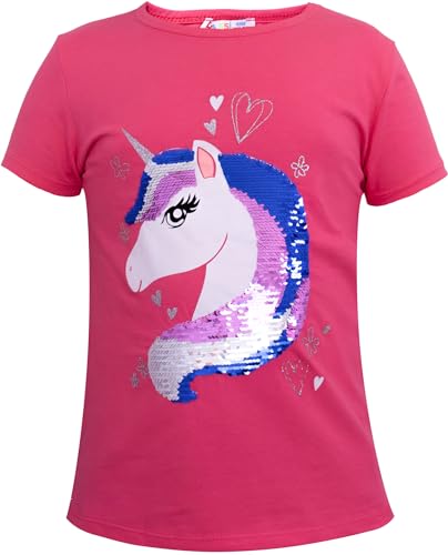 Generisch Einhorn4 Kinder Mädchen T-Shirt Bluse Kurzarm Pink3 134-140 von Generisch