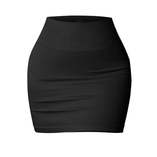 Generisch Einteiliger Basic-Minirock für Damen, vielseitig, dehnbar, gerippt, lässig, hohe Taille Knielang Stretch (Black, M) von Generisch