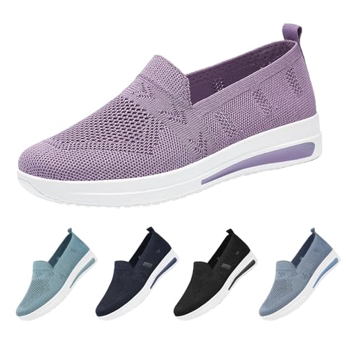 Generisch Elegant Damen Freizeitschuhe Slip On Sneaker Orthopädische Wanderschuhe Outdoor Leicht Bequem Freizeitschuhe mit Mesh-Obermaterial Flache Sohle Atmungsaktive Walkingschuhe von Generisch