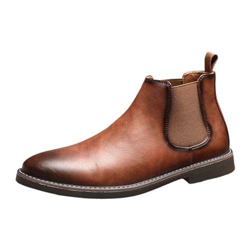 Generisch Elegant Reitstiefeletten Herren, Casual Slip On Leder Stiefeletten, Herren Boots Stiefel, Anti-Rutsch Ankle Boots, Komfort Schuhe mit runder Zehenpartie, Winter Freizeitschuhe von Generisch