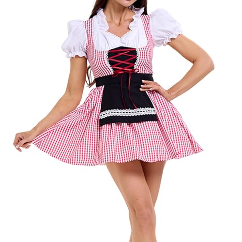 Generisch Elegante Damen Dirndlkleid Kleid Kurzarm Bierkleid Bühnenkostüm Dirndl Damen rot (Red, M) von Generisch