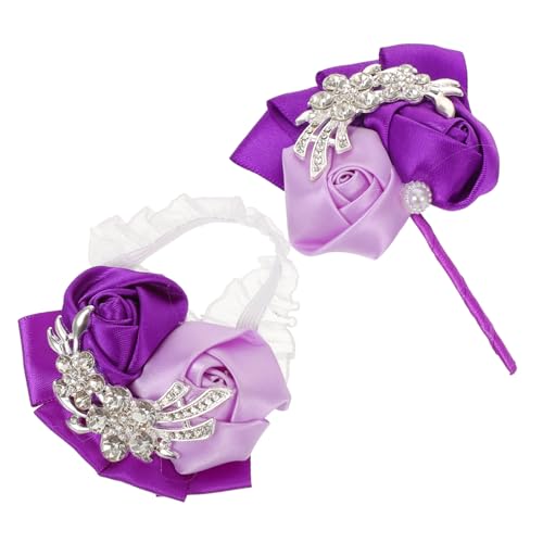 Generisch Elegantes Braut Hochzeit Corsage mit Strass Satin Rosen Leichter Künstlicher Handgelenksblume und Ansteckblume Komfortabel für Braut Bräutigam Brautjungfern bei Hochzeitsfeier und von Generisch