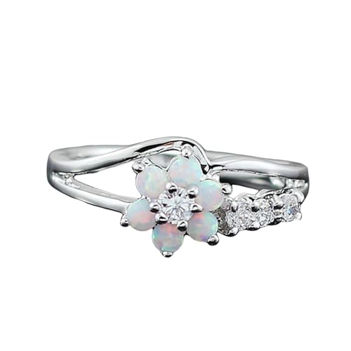 Generisch Engagement Ring Frauen, nicht anlaufend, Vintage, exquisiter Damenring, weißer Opal-Zirkon-Ring, Kupferring, trendige Liebe 10 Rings (White, B) von Generisch