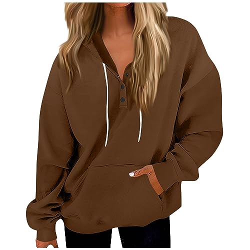 Generisch Essentials Hoodie, Damen,Kapuzenpullover Frauen, Sweatshirt Mit Kapuze, Freizeit Sport Langarmshirt, Hoodies Training, Pulli Streetwear Grunge Clothes Damen Pullover Hoodie (3XL, Braun) von Generisch