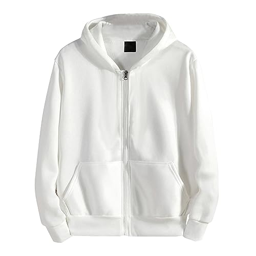 Generisch Hoodie Herren, Und Winter Herren Kapuzenpulli Mit Reißverschluss Langarm Einfarbig Jacke Freizeit Sport Lose Top Kapuzenjacke Y2K Pullover Puloverer Reissverschluss (L, Weiß) von Generisch