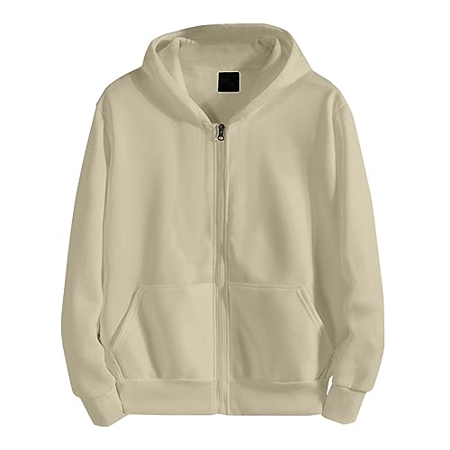 Generisch Hoodie Herren, Und Winter Herren Kapuzenpulli Mit Reißverschluss Langarm Einfarbig Jacke Freizeit Sport Lose Top Schwarzer Hoodie Hooded Sweatshirt Y2K Hoodie Men (M, Beige) von Generisch