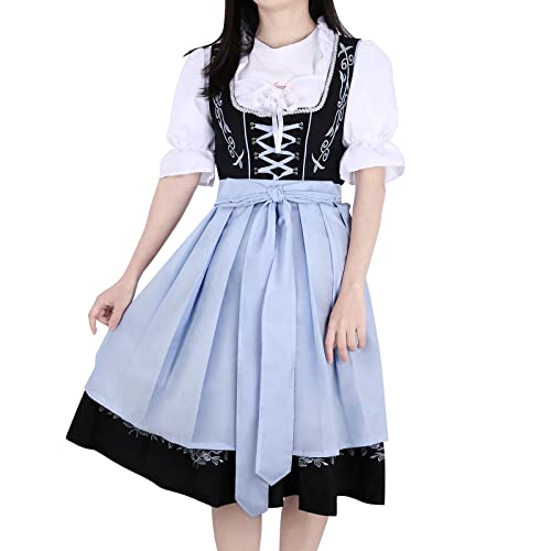 Generisch Exklusives Designer Stehkragen Midi Dirndl Partykleid Damen Bühne Kostüm Aufführung Bier Kostüm Damenkostüm Frauenkleid Exklusive Dirndl Damen (Blue, XL) von Generisch