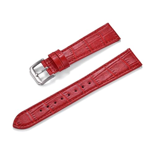 Generisch FYXT 16 18 19 20 21 22 Mm Uhrenarmband Aus Leder Mit Slub-Muster, Verstellbares Uhrenarmband For Männer Und Frauen, Premium-Lederarmband(Red,19mm) von Generisch