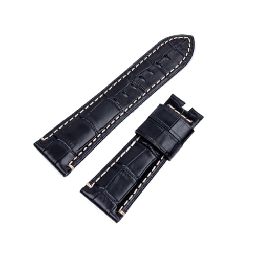 Generisch FYXT Echtes Krokodilmuster Armband for Panerai-Armband PAM441 Schmetterlingsschnalle 24 Mm 26 Mm(Black Beige Line,24MM PAM Mark_Without Buckle) von Generisch
