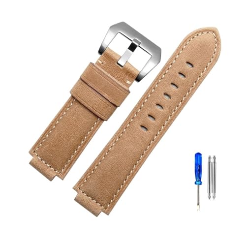 Generisch FYXT Echtes Lederarmband Kompatibel Mit Timex Watch T2N721 T2N720 739 TW2T6300 Band 24 * 16 Mm Armband Mit Schraube Und Werkzeug(Kahki silver buckle) von Generisch
