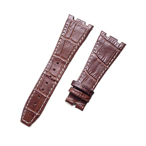 Generisch FYXT Kompatibel Mit AP 41 Mm Zifferblattband 26 Mm Schwarz Blau Braun Mit Stichen Echtes Leder Uhrenarmband Armband Mit Faltschließe Aus Stahl(Brown White Line,26mm Without Clasp) von Generisch