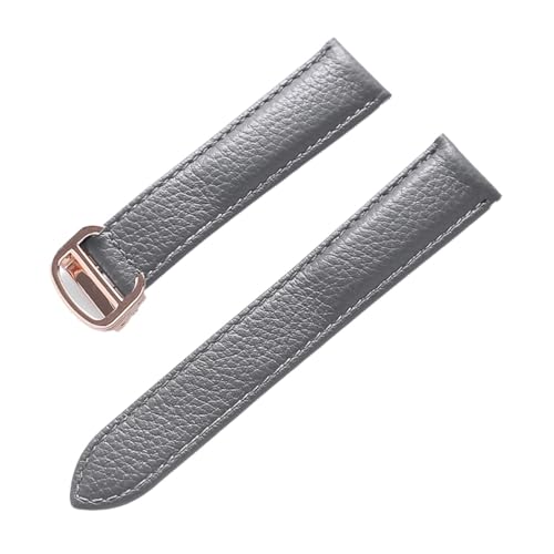 Generisch FYXT Lederarmband Lychee-Muster, Weiches Leder-Uhrenarmband, Ersatz, Kompatibel Mit Cartier Tank Herren- Und Damenarmband(Grey Rose Buckle,20mm) von Generisch