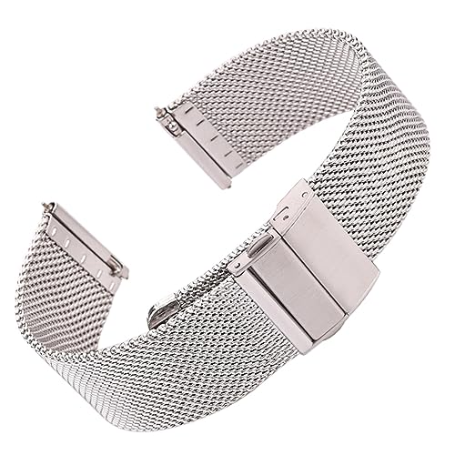 Generisch FYXT Mesh Uhrenarmband Armband Edelstahl Silber Schwarz Armbanduhr Armband Faltschließe 16mm 18mm 20mm 22mm 24mm(Silver,20mm) von Generisch