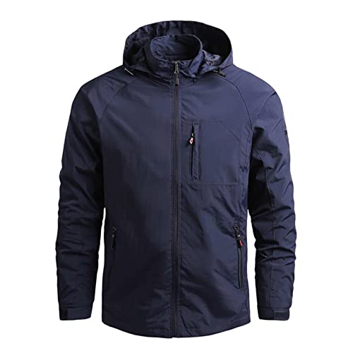 Generisch Fahrrad Regenjacke Ultraleicht, Herren Wasserdichte Outdoor Atmungsaktive Wandern Funktionelle Winddichte Mit Kapuze Rain Jacket Softshell Regenmantel Lang Jacket (4XL, Dunkelblau) von Generisch