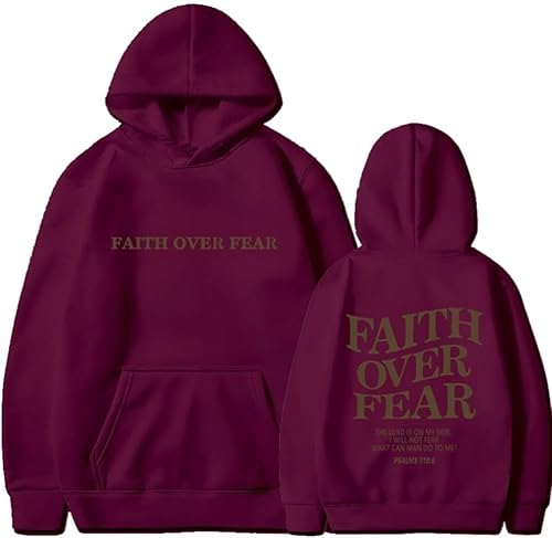Generisch Faith Over Fear Hoodie Sweatshirt Unisex Hoodie Pullover Longsleeve Casual Tops for Men Women (Dark red,L) von Generisch
