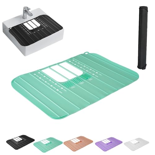 Generisch Faltbare Silikon Sink Cover Mat Makeup, Hitzeresistente Silikon Badewannenrandabdeckung für Extra Arbeitsfläche, Sink Organizer Countertop für Beauty-Tools (Grün) von Generisch