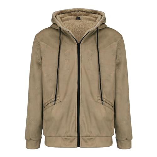 Generisch Farblich passende Herren-Baumwolljacke mit Kapuze und Reißverschluss Mantel Smaragd (Khaki, XXXL) von Generisch