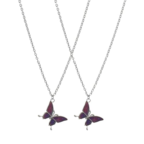 Generisch Farbwechselnde Schmetterlingskette, temperaturempfindliche farbwechselnde Anhängerkette, stimmungsabhängige farbwechselnde Kette für Frauen (2pcs) von Generisch