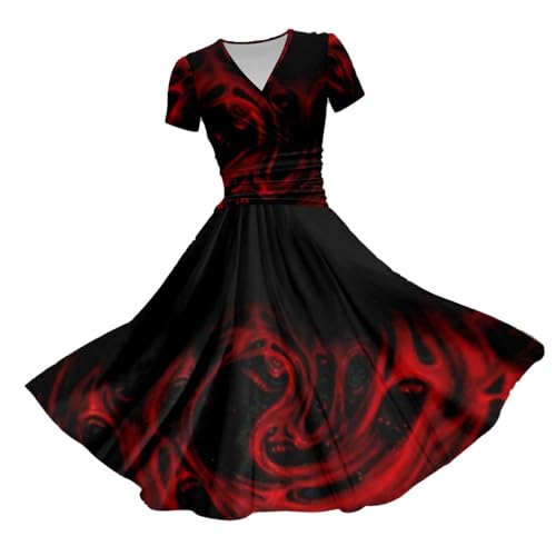 Generisch FaschingskostüMe RotkäPpchen Damen Partykleid Kleid Damen Halloween Robe Party Maxi Kleid Gesmokte Hochzeitskleid Festlich Gesmokte Maxi Kleid FaschingskostüMe RotkäPpchen Damen von Generisch