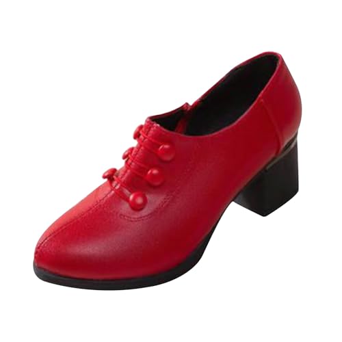 Generisch Fashion Hundred Work Weiche klobige Ferse Damenschuhe Top Button Side Zipper Ankle Boots Blinkende Mädchen (Red, 37) von Generisch