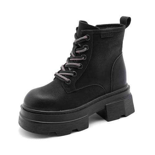 Generisch Fashion Women's Boots Chunky Heel Platform Casual Ankle Boots Side Zipper Motorcycle Boots Anti-slip Snow Boots(Black,35 EU) von Generisch