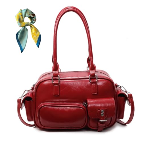 Generisch Faux Leather Crossbody Satchel Handbag,Large Capacity Vintage Fall Purse Tote,Cute Top Handle Shoulder Bag for Women (Red) von Generisch