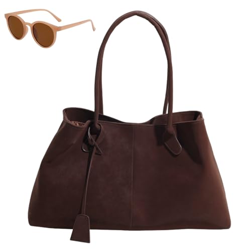 Generisch Faux Suede Retro Slouchy Shoulder Bag for Women, Stylish Large Capacity Underarm Bag, Casual Patchwork Hobo Handbag von Generisch
