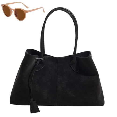 Generisch Faux Suede Retro Slouchy Shoulder Bag for Women, Stylish Large Capacity Underarm Bag, Casual Patchwork Hobo Handbag von Generisch