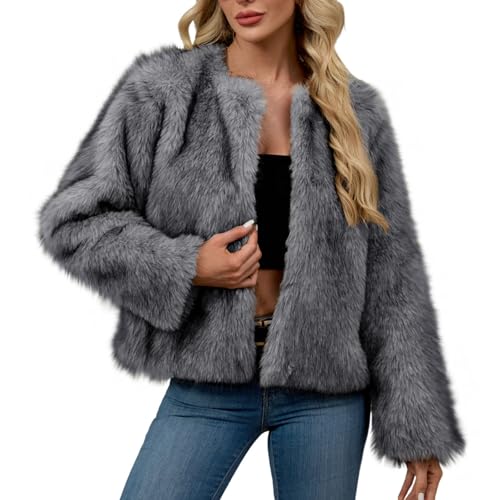 Generisch Felljacke Damen Kurz Pelzmantel Kunstfell Jacke Einfarbig Kunstpelze Dicke Warme Winterjacke Komfortabel Plüschjacke Langarm Wintermantel Felljacke Faux Fur Coat Übergangsjacke Fleecejacke von Generisch