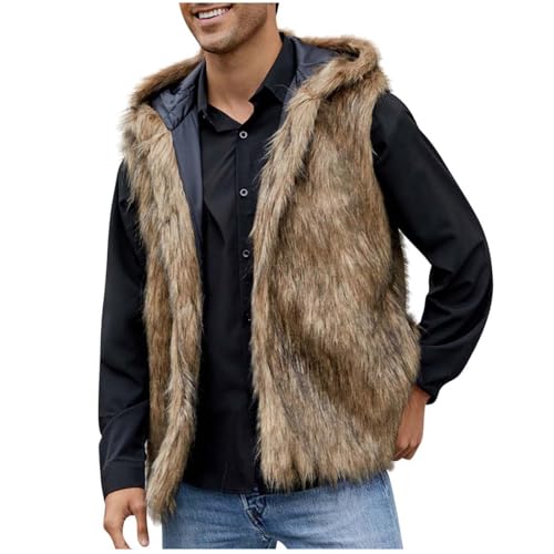 Generisch Fellweste Herren Winter Kunstfell Weste Ärmellos Winterjacke Kunstpelz Pelzweste Thermal Wintermantel Warm Plüschweste Plüsch Pelzjacke Einfarbig Felljacke Modisch Pelzmantel Outdoorjacke von Generisch