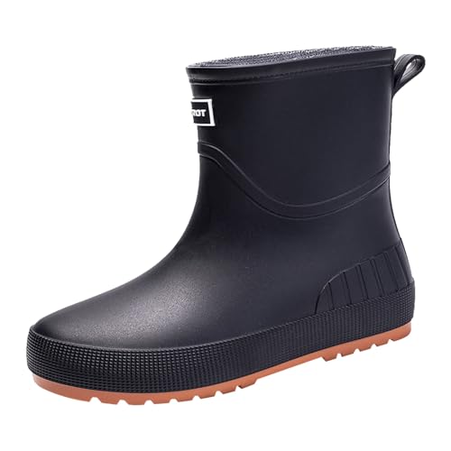 Generisch Festival Schuhe Damen, Gummistiefel Damen Herren Halbhoch Weitschaft Rutschfeste Rain Boots Kurz Barfuß Regenstiefeletten Festival Breite Waden Wasserdichte Regenschuhe, Schwarz, 38 von Generisch